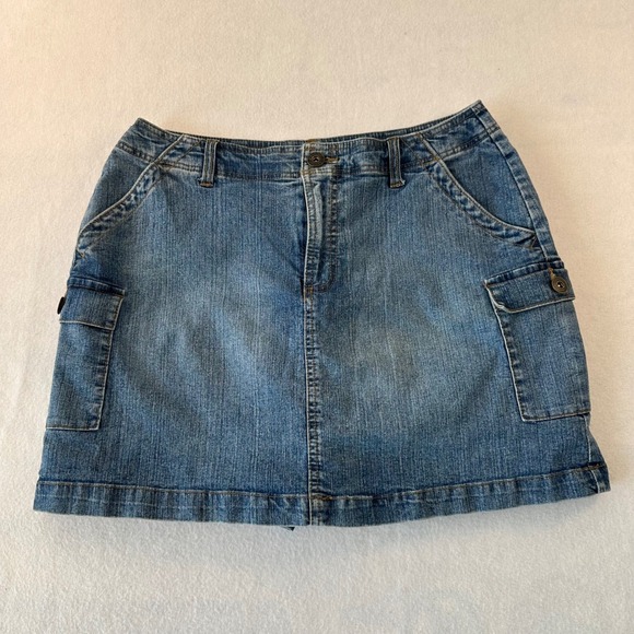 St. John's Bay Pants - St. Johns Bay Blue Denim Cargo Skort Womens 12 Medium Wash Stretch Mini Skirt